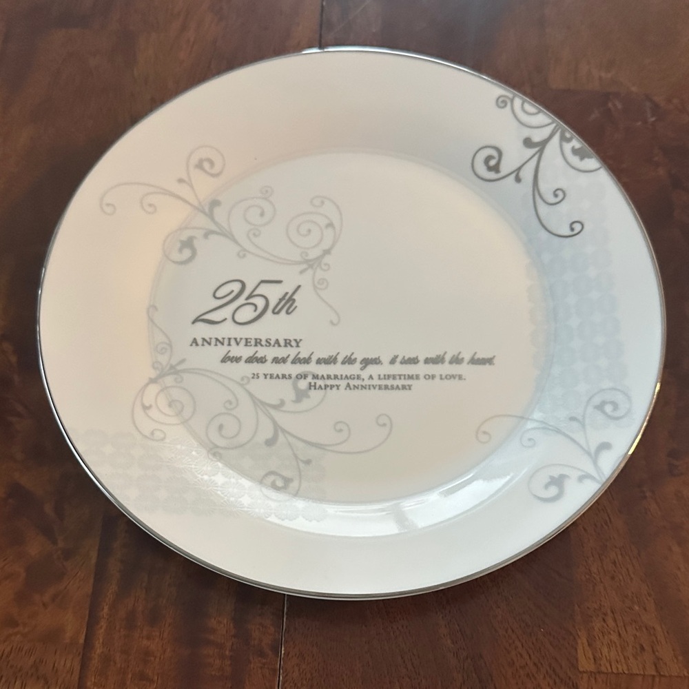 Roma 25th Anniversary White and Silver Dinner Plate